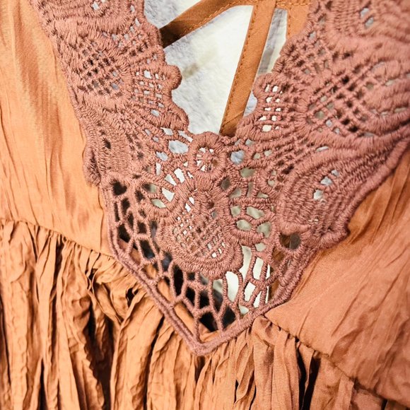 Free People Breathless Mini Slip Dress Boho Copper Rust Color Size XS - Picture 4 of 4